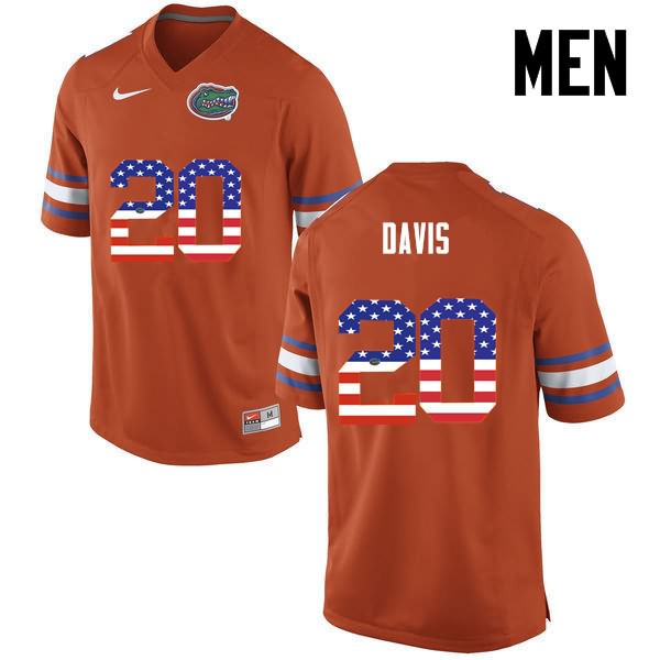 Men's NCAA Florida Gators Malik Davis #20 Stitched Authentic USA Flag Fashion Nike Orange College Football Jersey VPU7065VO